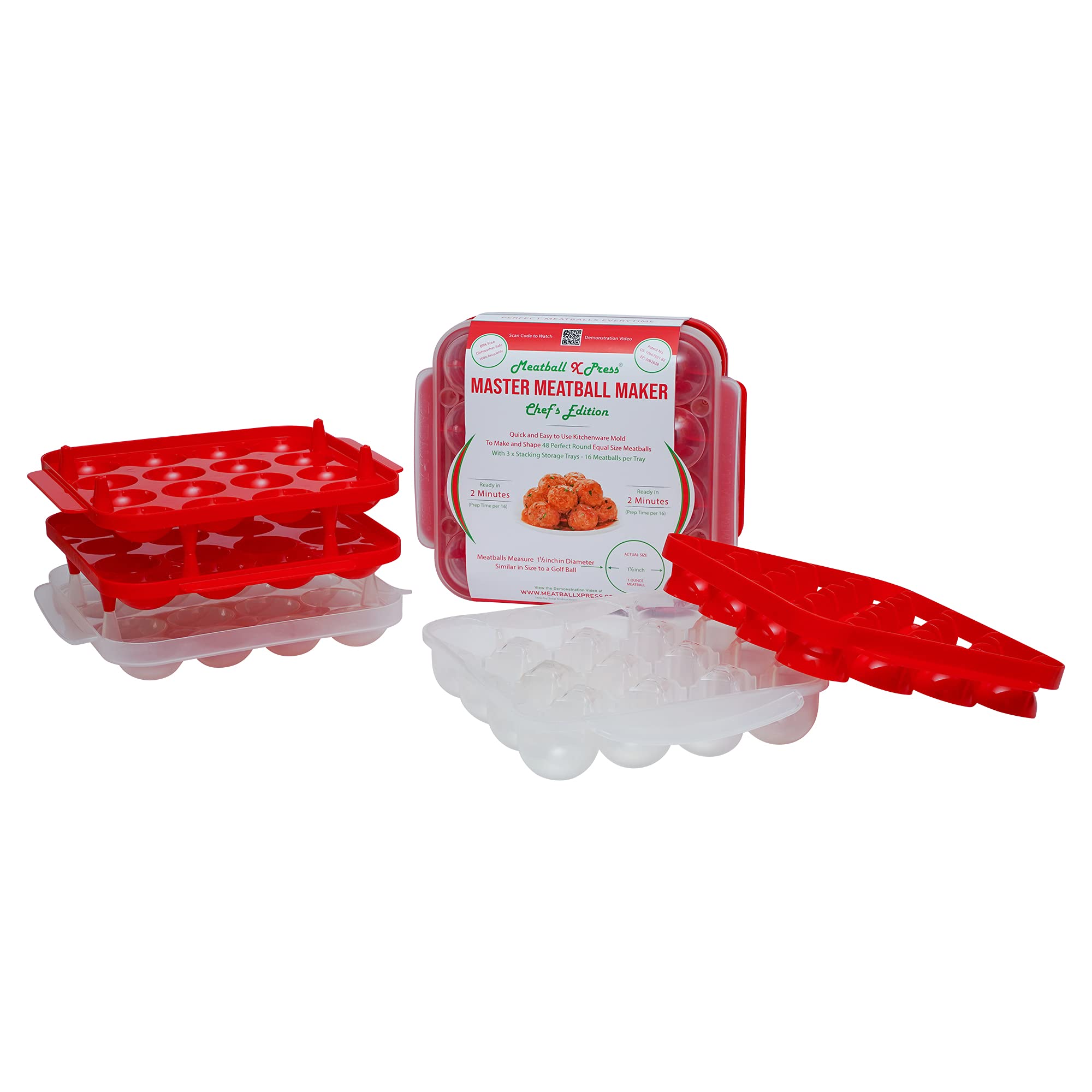 Meatball X Press - Meatball Maker & Stacking Storage Tray System - Chef'S Edition - 48 Meatball Product