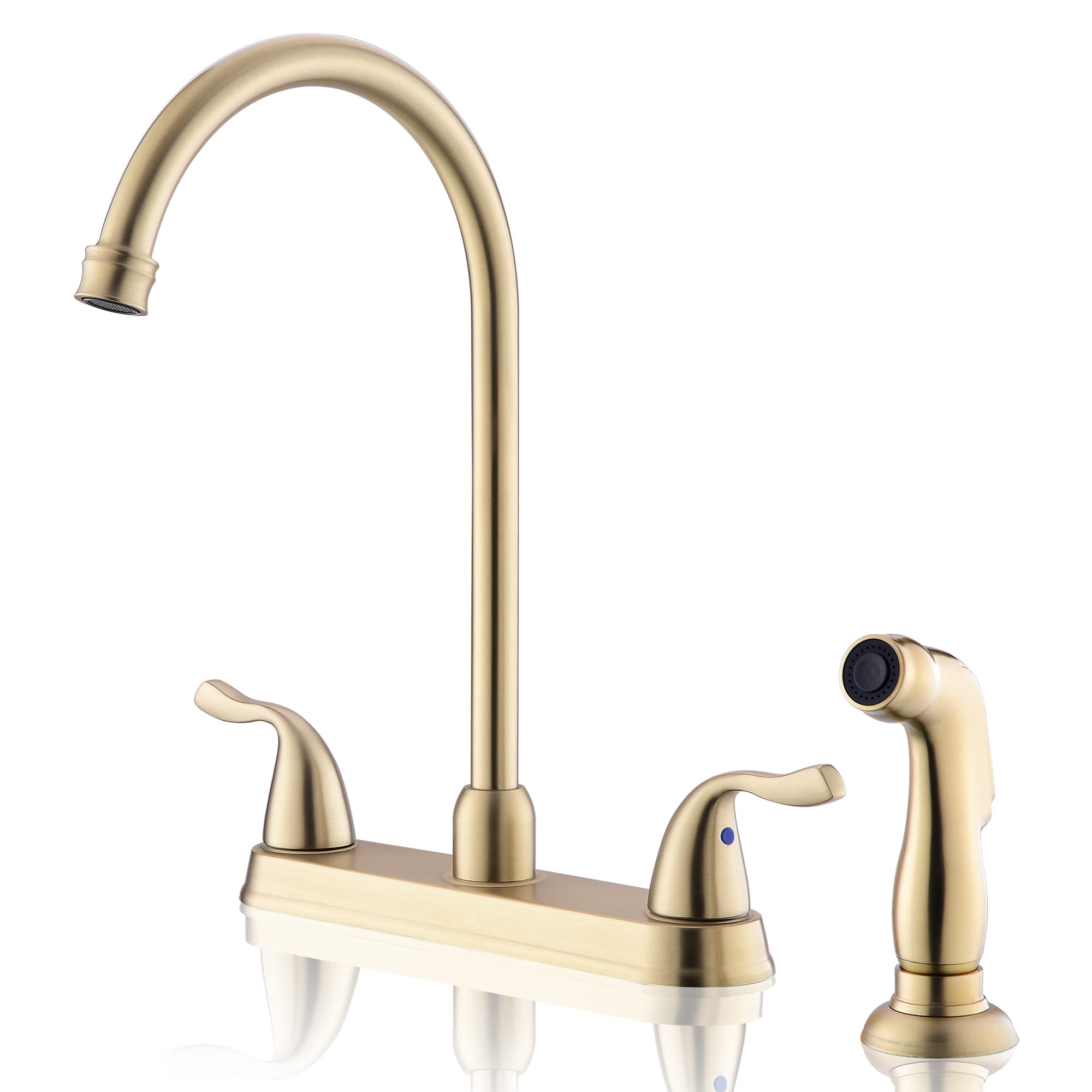 Fropo Gold Kitchen Faucet With Side Sprayer - 2 Handles 8Inch 3 Or 4 Hole Kitchen Sink Faucet Modern Brass Kitchen Golden Faucet