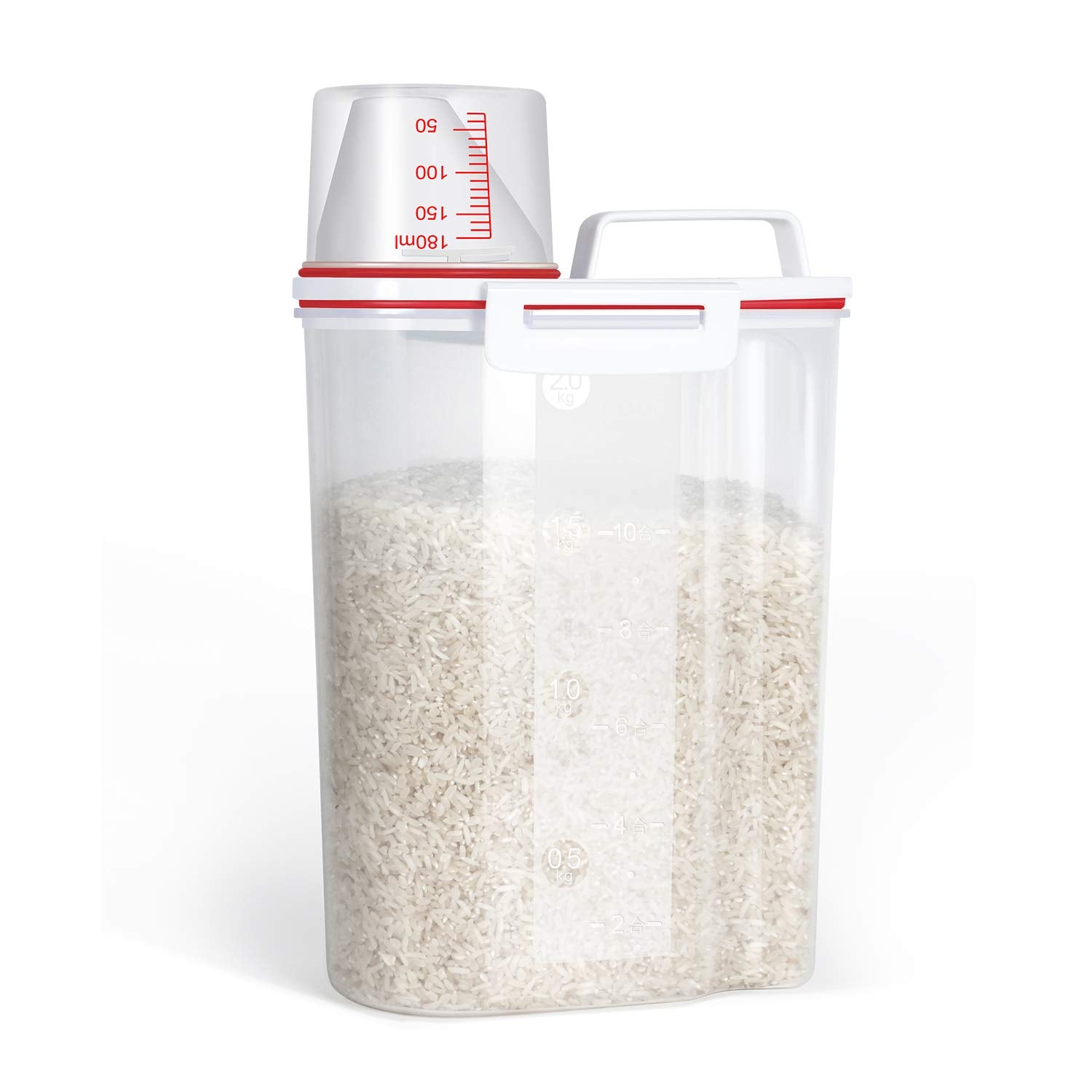 Tbmax Rice Storage Bin Cereal Containers Dispenser With Bpa Free Plastic + Airtight Design + Measuring Cup + Pour Spout (Red)