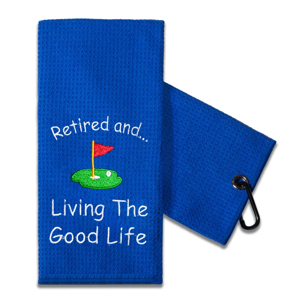 TOUNER Funny Golf Towel Gifts for Dad, Retirement Gifts for Men Golfer, Funny Embroidered Golf Towel for Golf Bags with Clip (Re