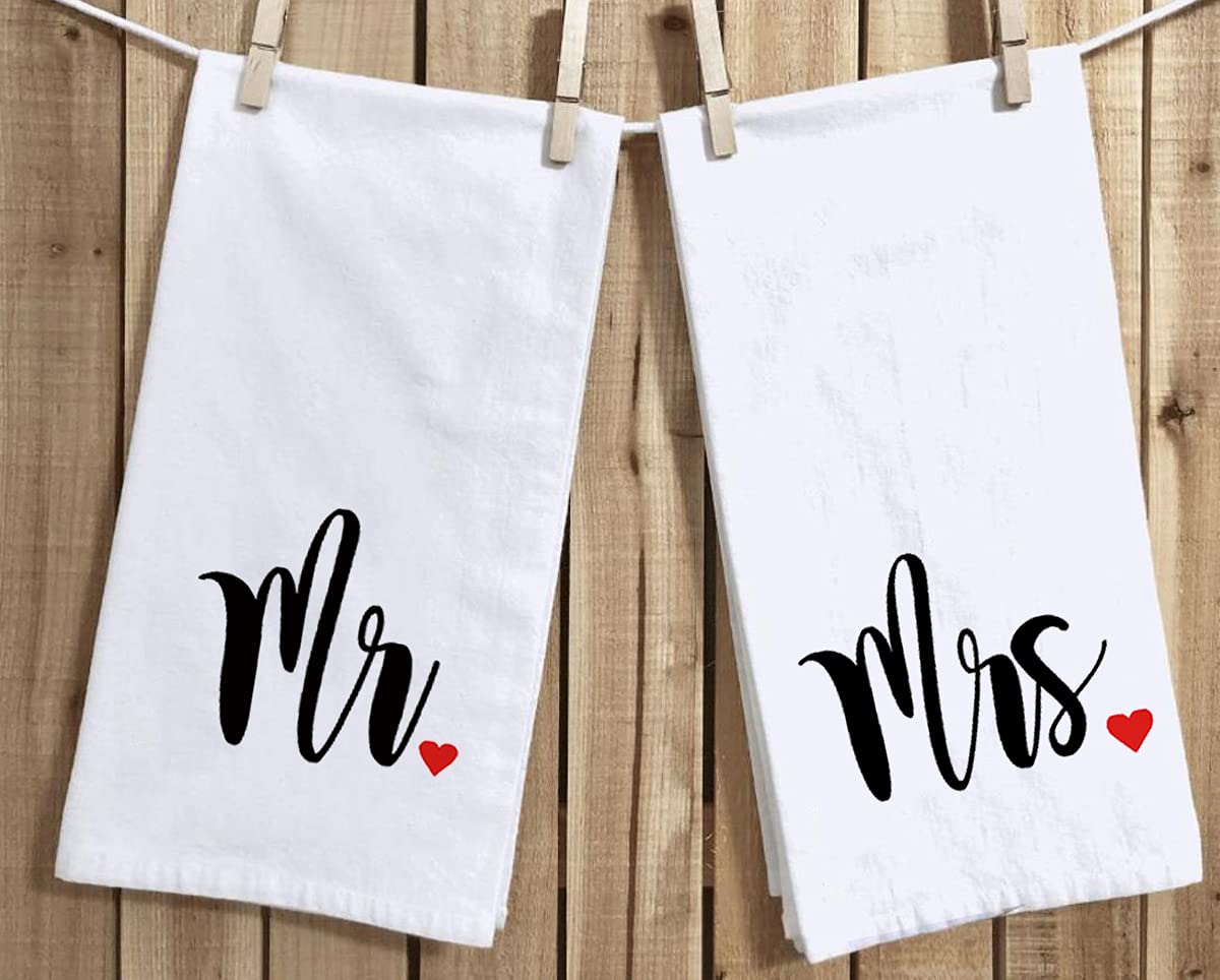 Mr And Mrs Kitchen Dish Towel 18 X 28 Inch, Couple Newlyweds Tea Towels Dish Cloth For Cooking Baking Wedding Or Engagement Gift