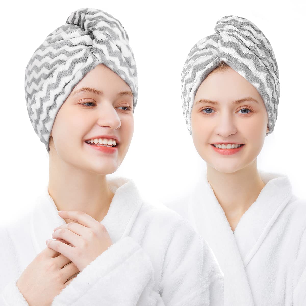 ELLEWIN Microfiber Hair Towel Wrap for Women 2 Pack,Adjustable Hair Drying Turban with Two Button,Anti Frizz,Super Absorbent Qui