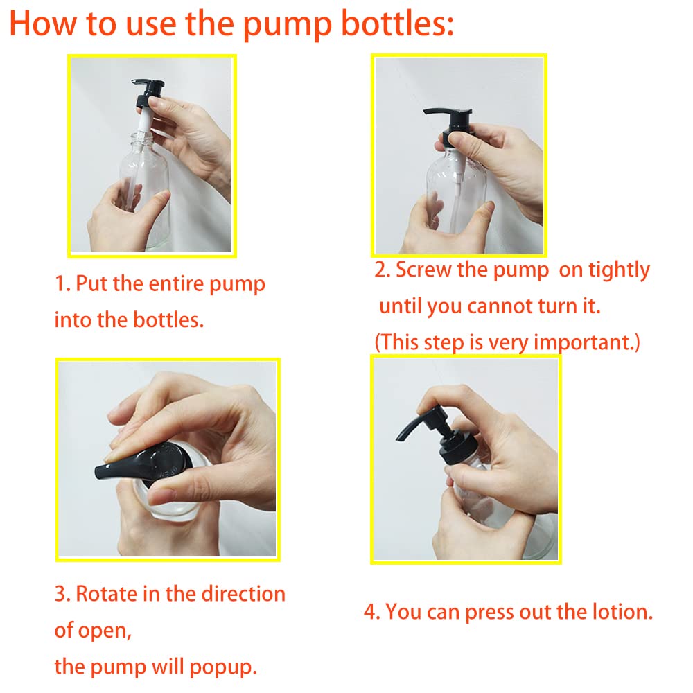 Bpfy 4 Pack 8 Oz Clear Glass Pump Bottles, Boston Round Bottles With Pumps For Lotion, Soap, Lotions, Massage Oils, Refillable C