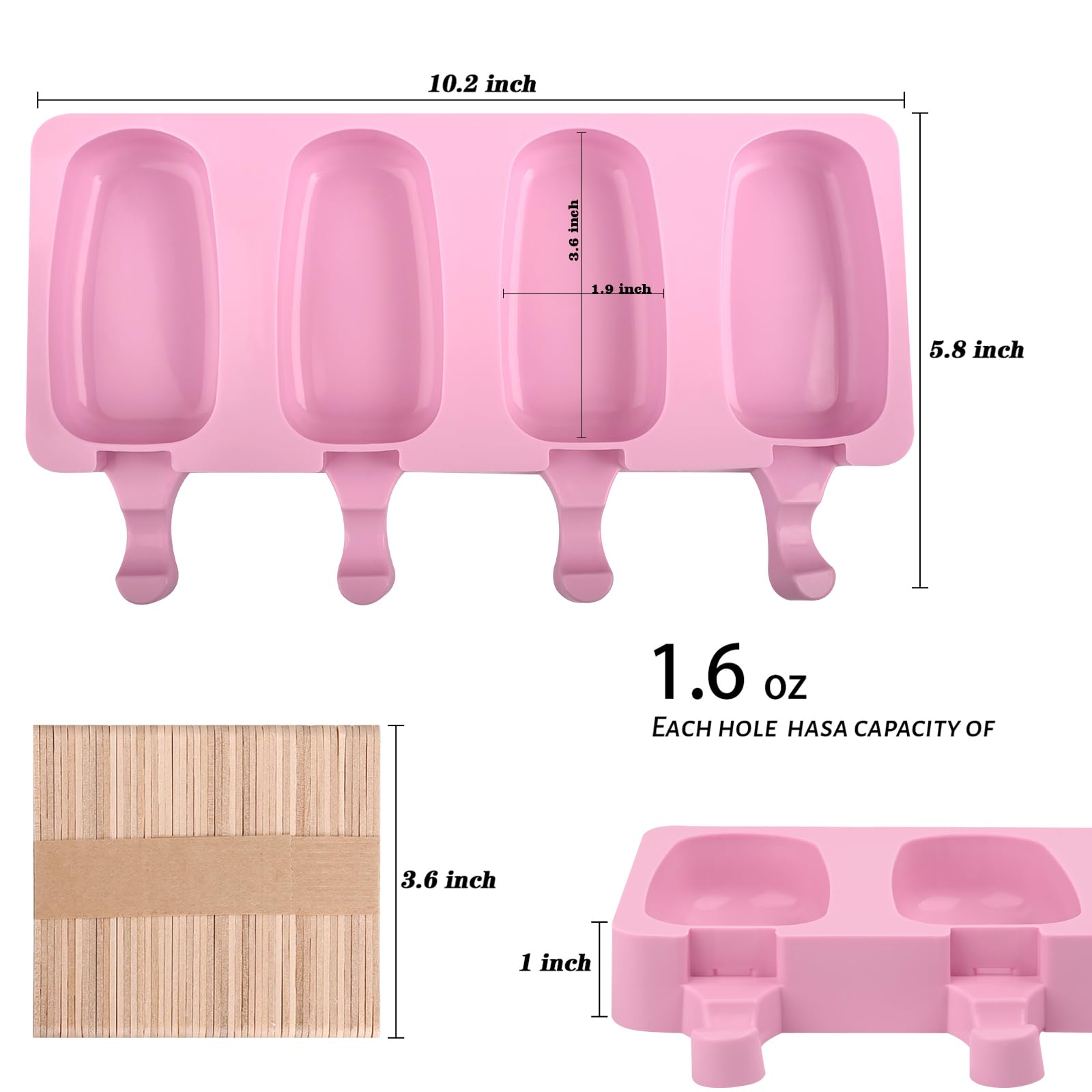 Wmkgg Popsicle Silicone Molds Set, 2 Pcs Ice Cream Molds With 50 Wooden Sticks For Cake Pop, Ice Pop, Cakesicles (Standard Size/