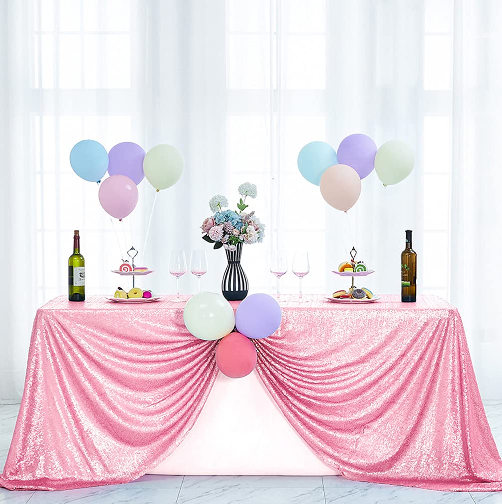 Hahuho 50x50 inch Square Sequin Tablecloth Pink  Glitter Tablecloth for Bridal Shower Decorations  Birthday  Wedding  Dessert  Banquet(50x50 Inch  Pink)