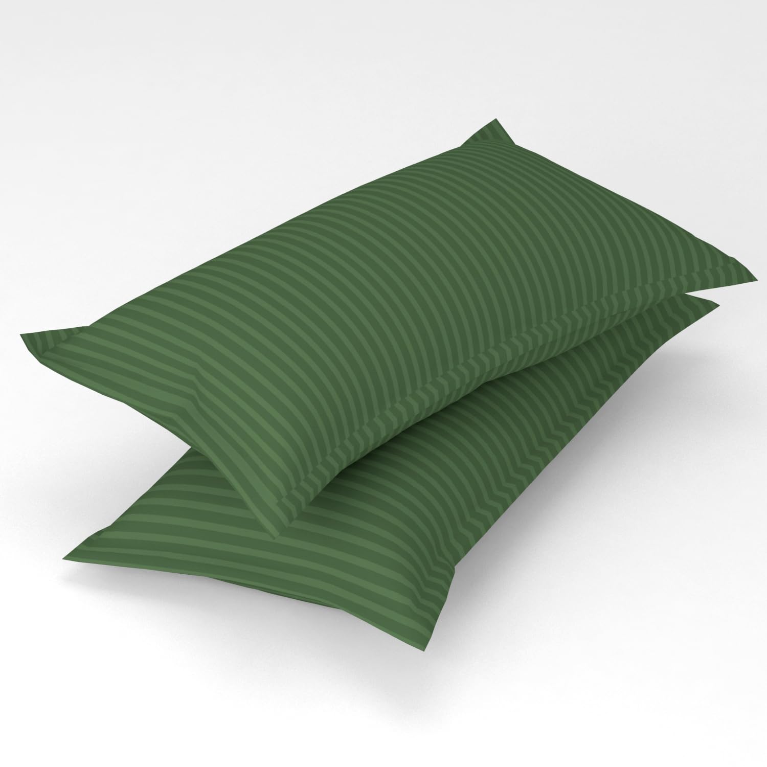 Homefab India 2 Piece Satin Stripe Glace Cotton Pillow Covers - Dark Green