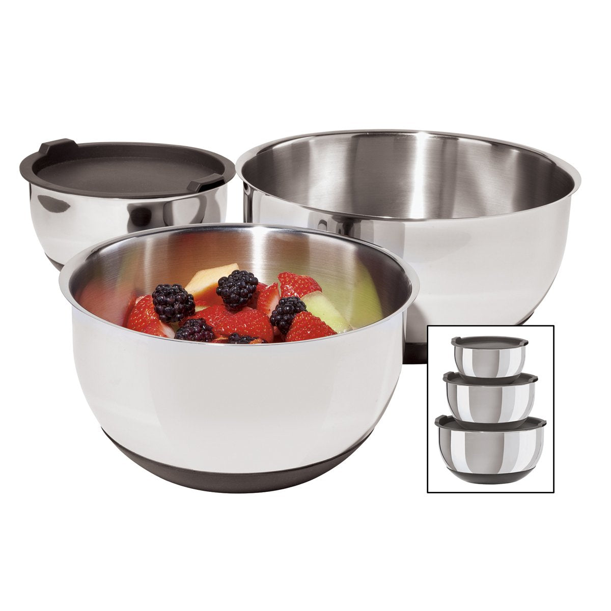 Oggi Stainless Steel 3-Piece Bowl Set With Lids, (7287.0)