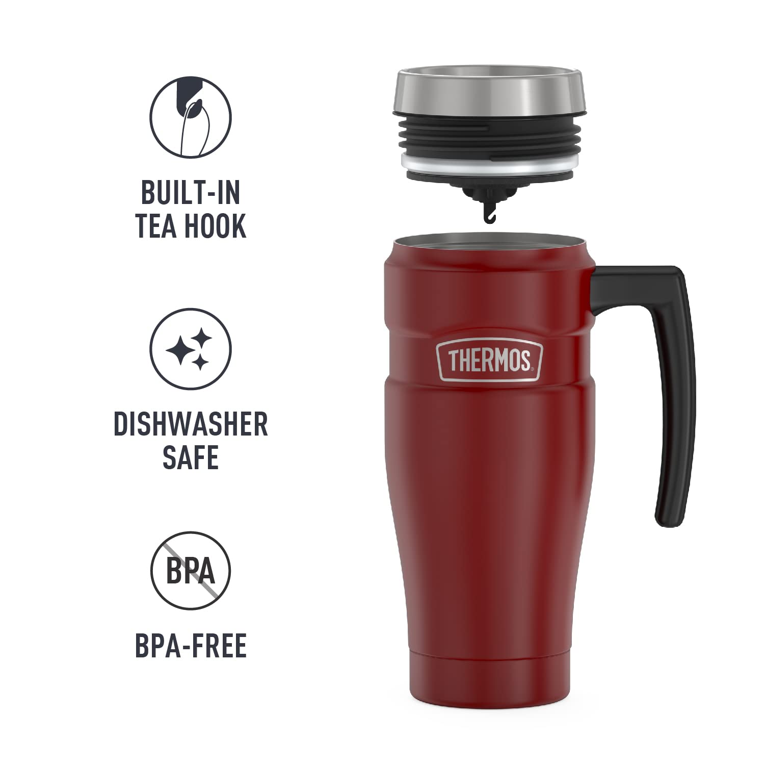 Thermos Stainless King Vacuum-Insulated Travel Mug, 16 Ounce, Rustic Red