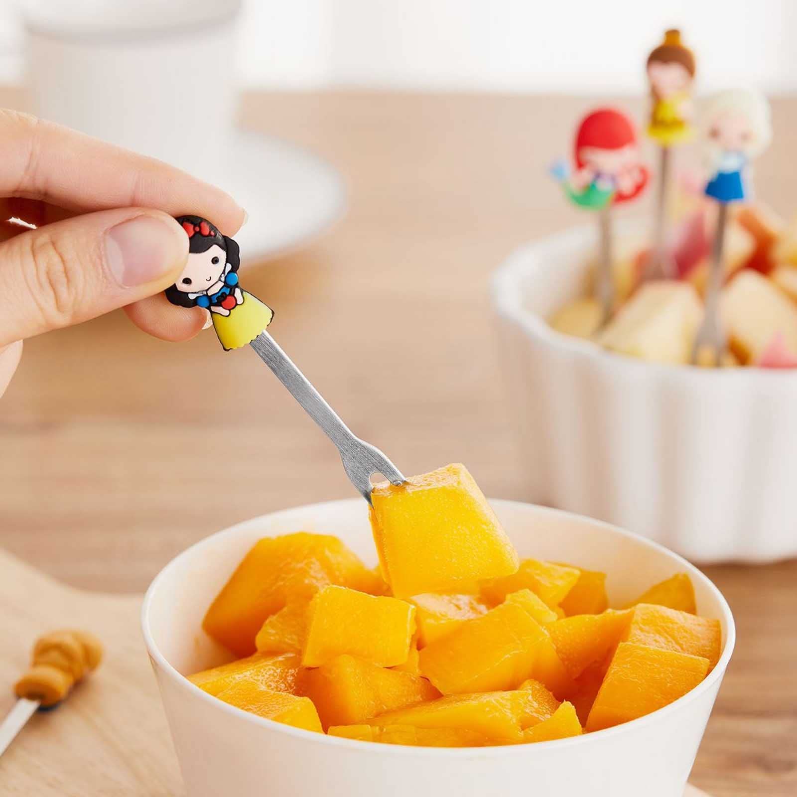 Henwafx Fruit Fork, Cute Set Of 6 Fruit Forks With Holder Stainless Steel Food Pick Forks For Kids Home (Cartoon+ Fairy Princess