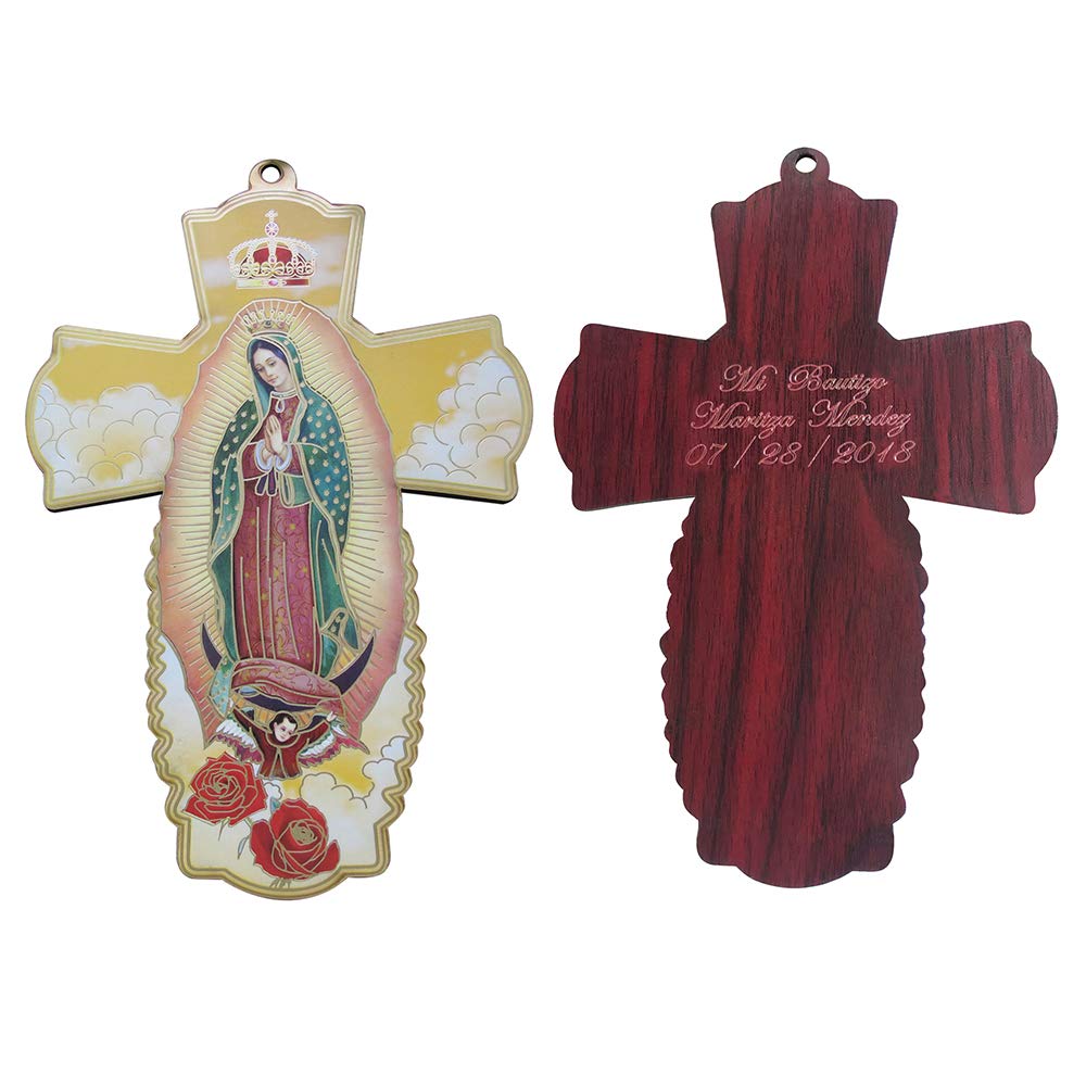 Personalized Wood Cross Favor 12PCS -Our Lady of Guadalupe Baptism Party Giveway Gift/Boy Girl/Customized Christening/First Comm