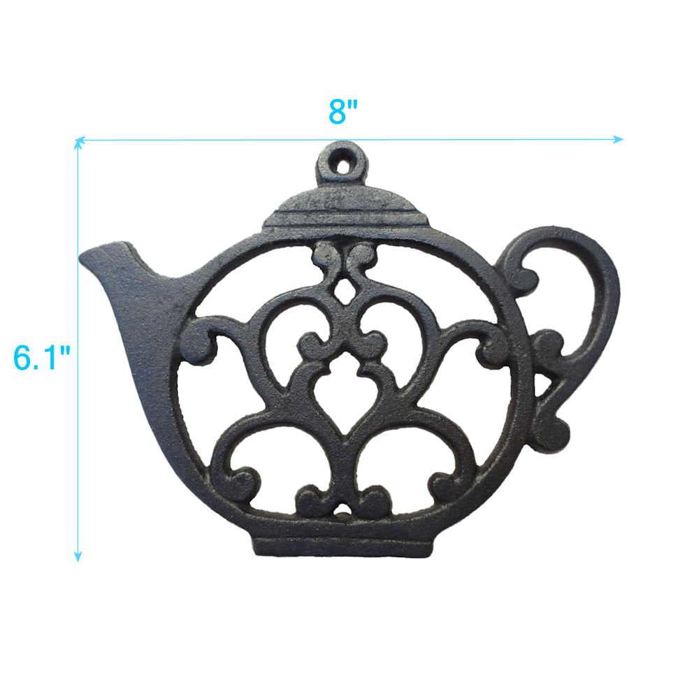 Teapot Cast Iron Trivet For Hot Pots & Kitchen & Dining Table, Gift For Home, Metal Wall Art & Home Decor, 2 Or More For Set, Bl