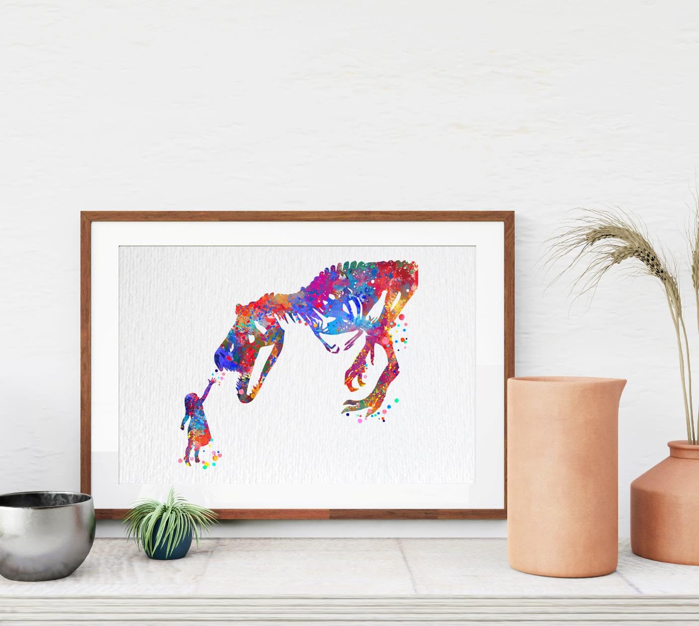 Dignovel Studios 18X24 Unframed Girl And T-Rex Dinosaur Curiosity Bravery Watercolor Art Print Poster Housewarming Wall Art Gicl