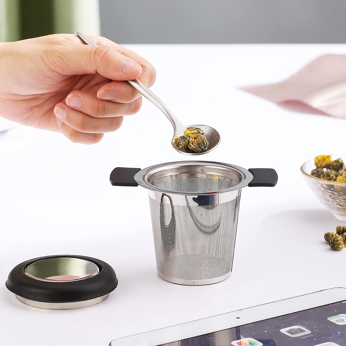 Kyraton Tea Infuser For Loose Tea, Stainless Steel Loose Leaf Tea Steeper Strainer, Coffee Infuser Fine Mesh Filters With Large