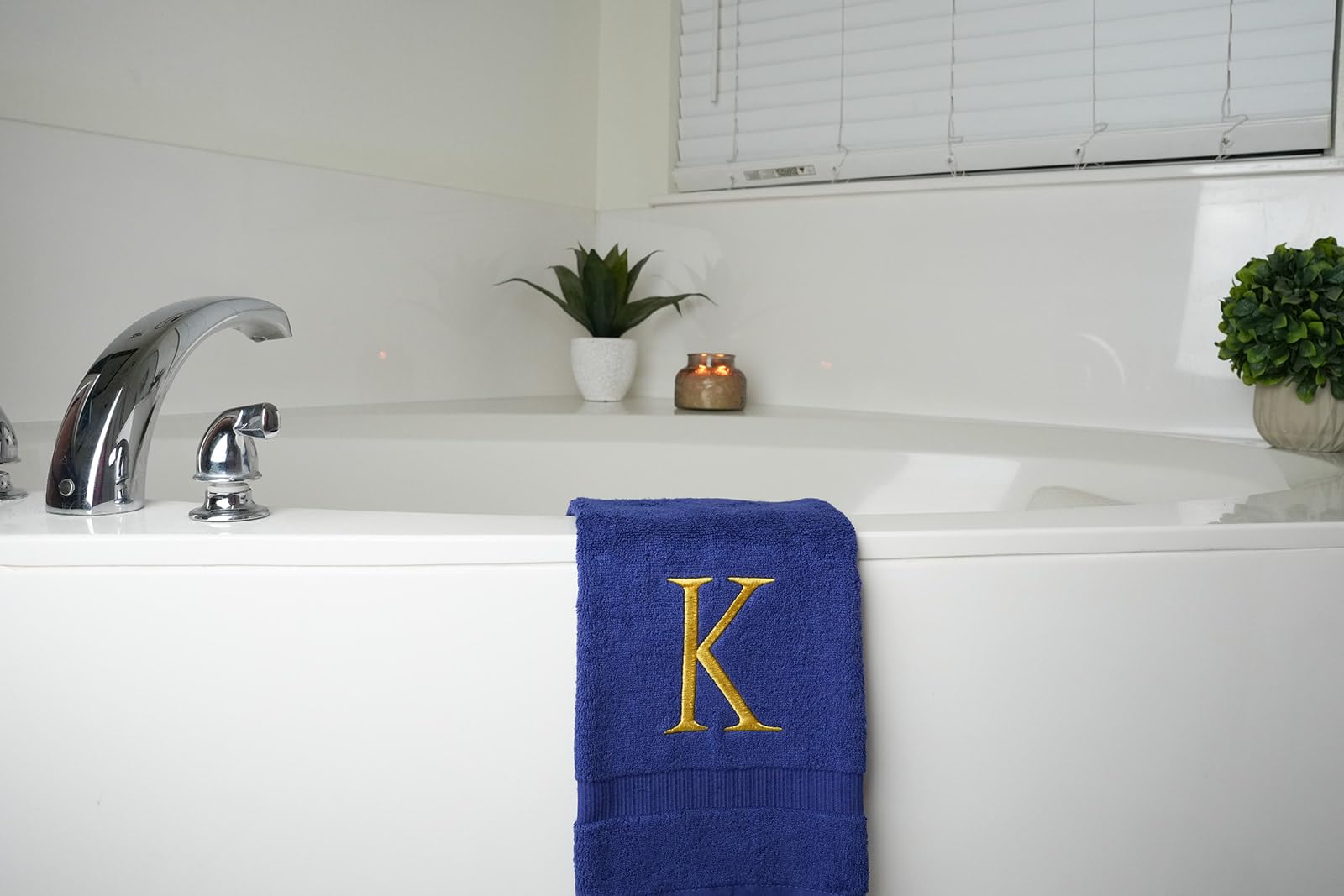 Navy Monogrammed Hand Towels For Bathroom - Navy And Gold Luxury Hotel Quality Personalized Initial Decorative Embroidered Towel