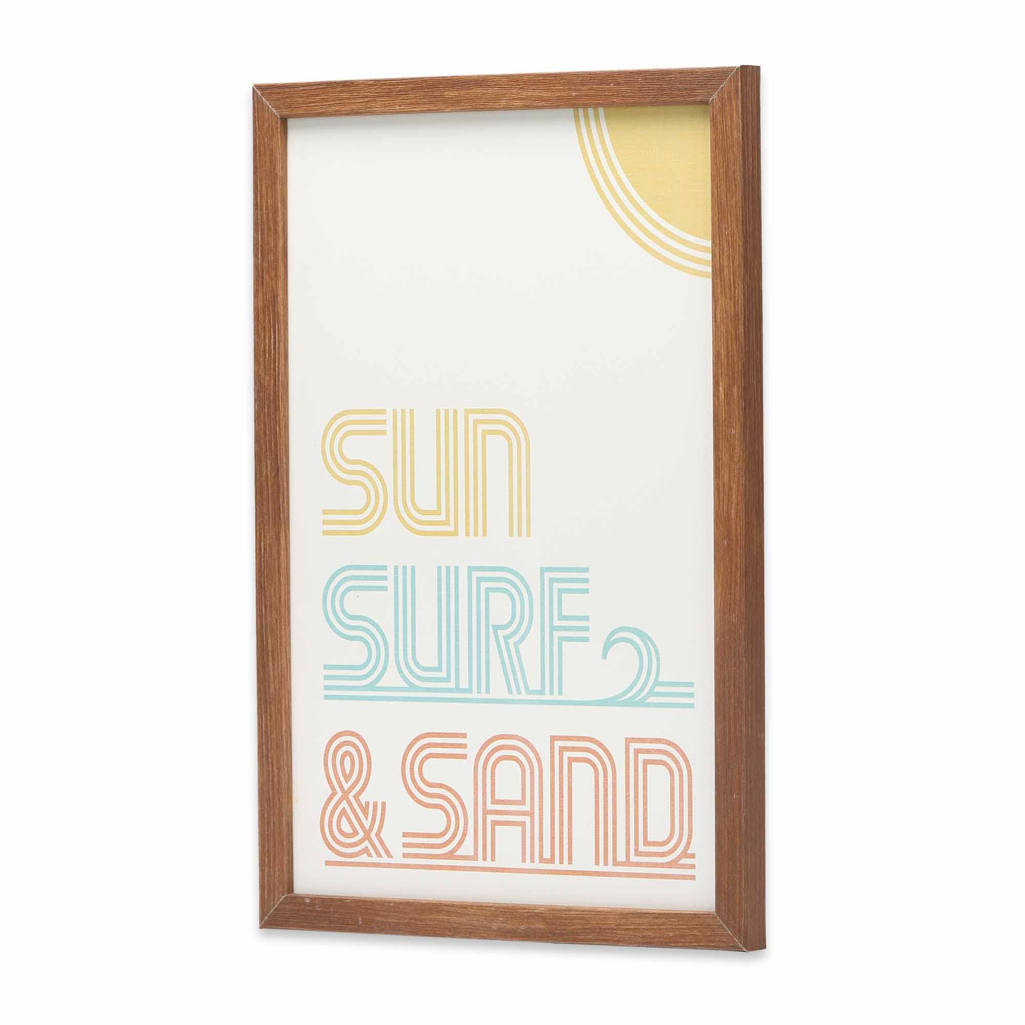 Sun Surf And Sand Framed Wood Wall Decor - Retro Vibe Wall Art For Bedroom, Living Room Or Beach House