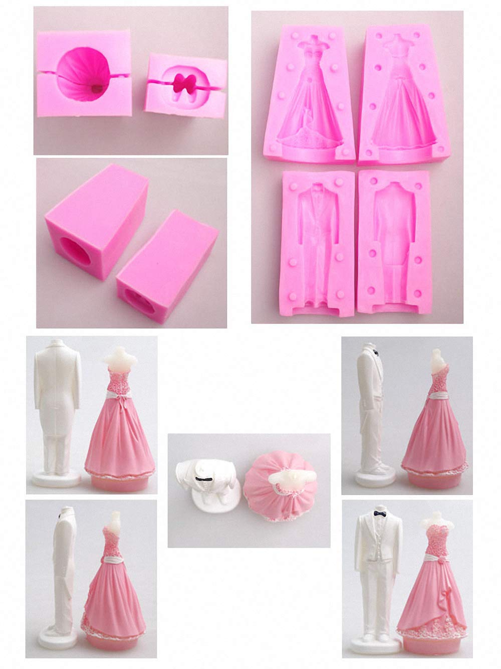 3D Bride And Groom Tuxedo Wedding Dress Set Silicone Candle Soap Mold Chocolate Mold For Wedding Cake Decorating Wedding Candle