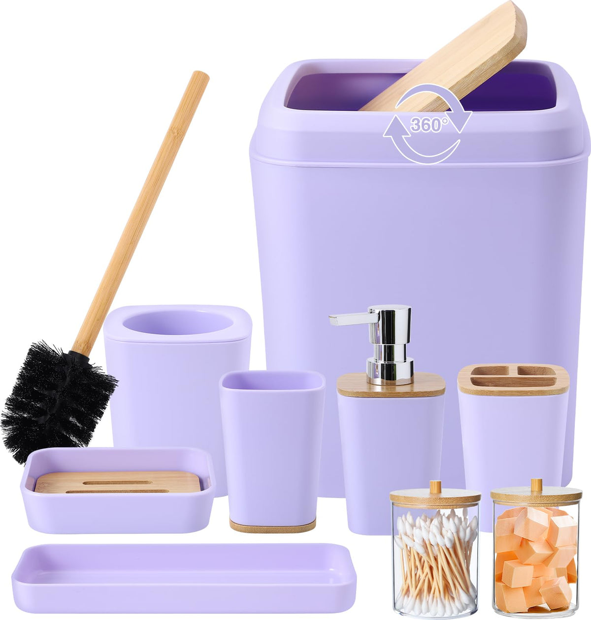Purple Bathroom Accessories Set, 9 Piece Purple Bathroom Accessory Set With Trash Can,Toothbrush Holder,Toothbrush Cup,Lotion So