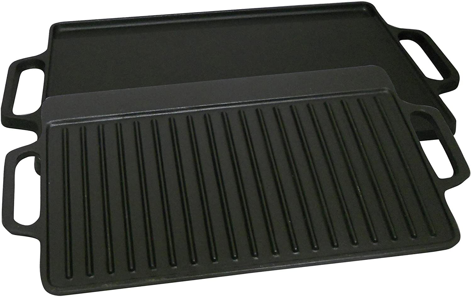 14'' X 28'' Seasoned 2 Sided Cast Iron Griddle, 1 Side Flat, 1 Side Ribbed.