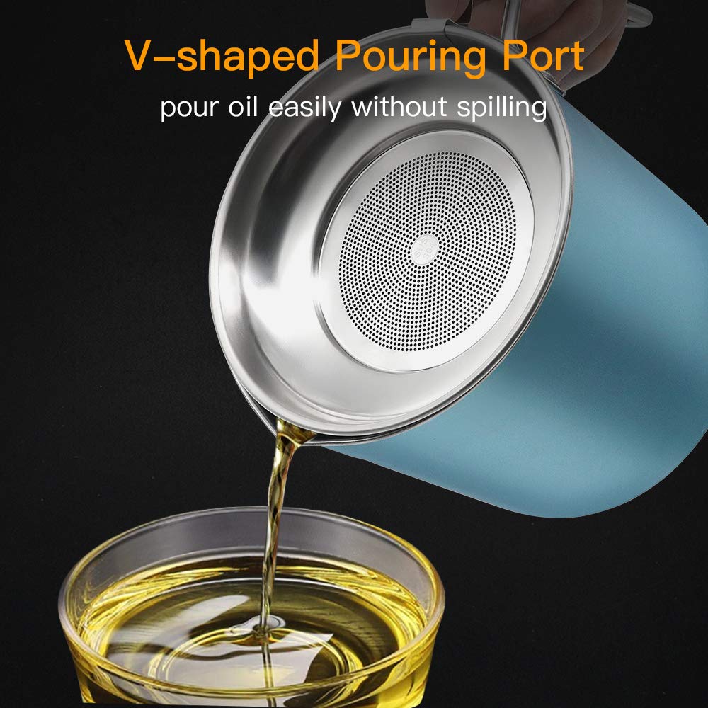 Bacon Grease Container, 2L Stainless Steel Oil Storage Can Container With Strainer, Suitable For Kitchen Cooking Or Frying Oil K
