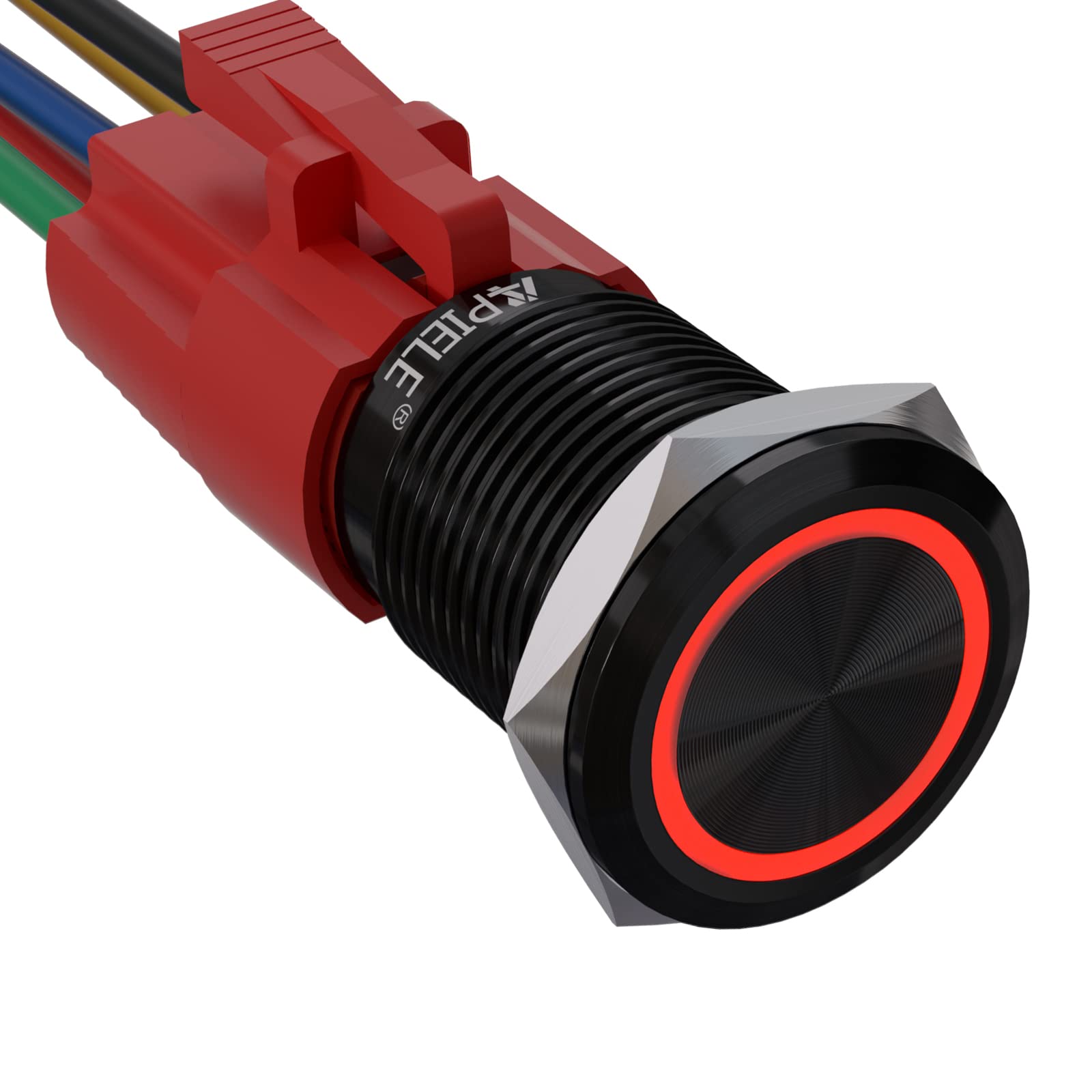 Apiele 16Mm Latching Push Button Switch 12V Dc On Off Black Shell With Led Angel Eye Head For 063 Mounting Hole With Wire Socket