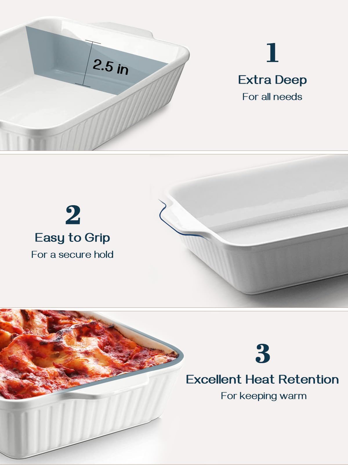 Dowan Casserole Dish, 9X13 Ceramic Baking Dish, Large Lasagna Pan Deep For Oven, 4.2 Quarts Baking Pan With Handles, Oven Safe A