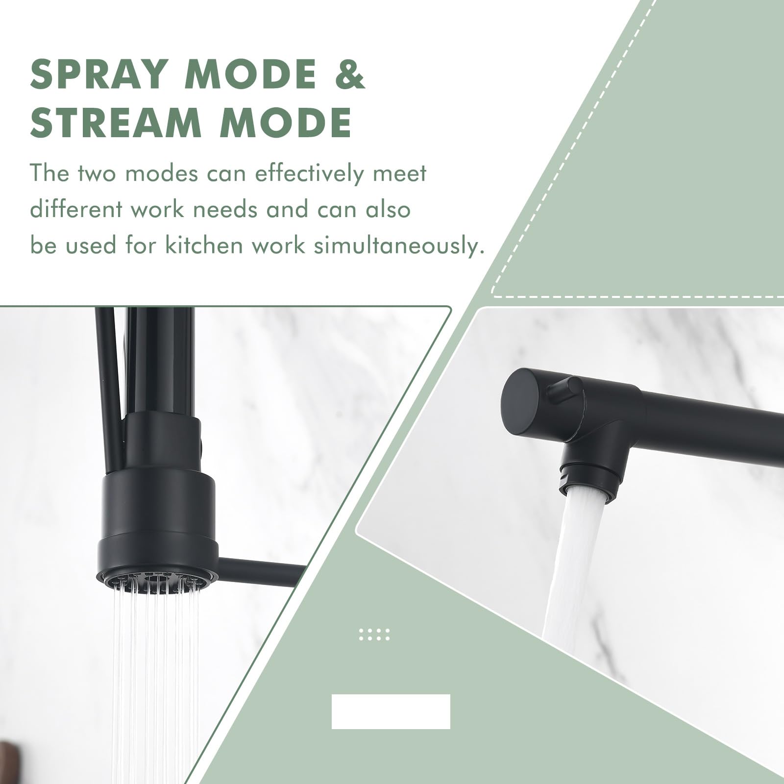 Gimili Matte Black Kitchen Faucet With Pull Down Sprayer Commercial Kitchen Faucet Double-Headed Single Handle Spring Stainless