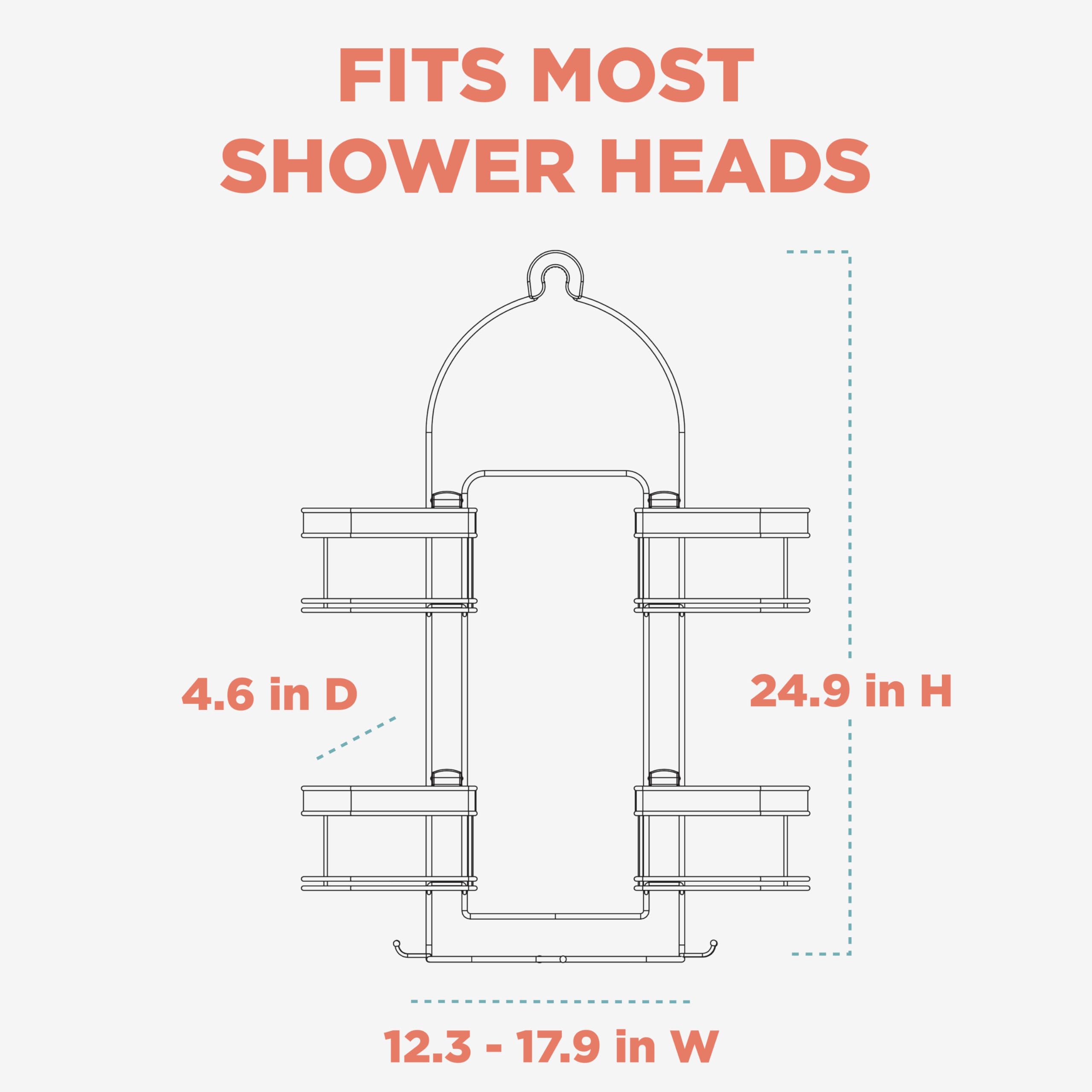 Zenna Home Hanging Shower Caddy, Over The Shower Head Bathroom Storage, Stainless Steel, For Handheld Shower Hoses, Rust Resista