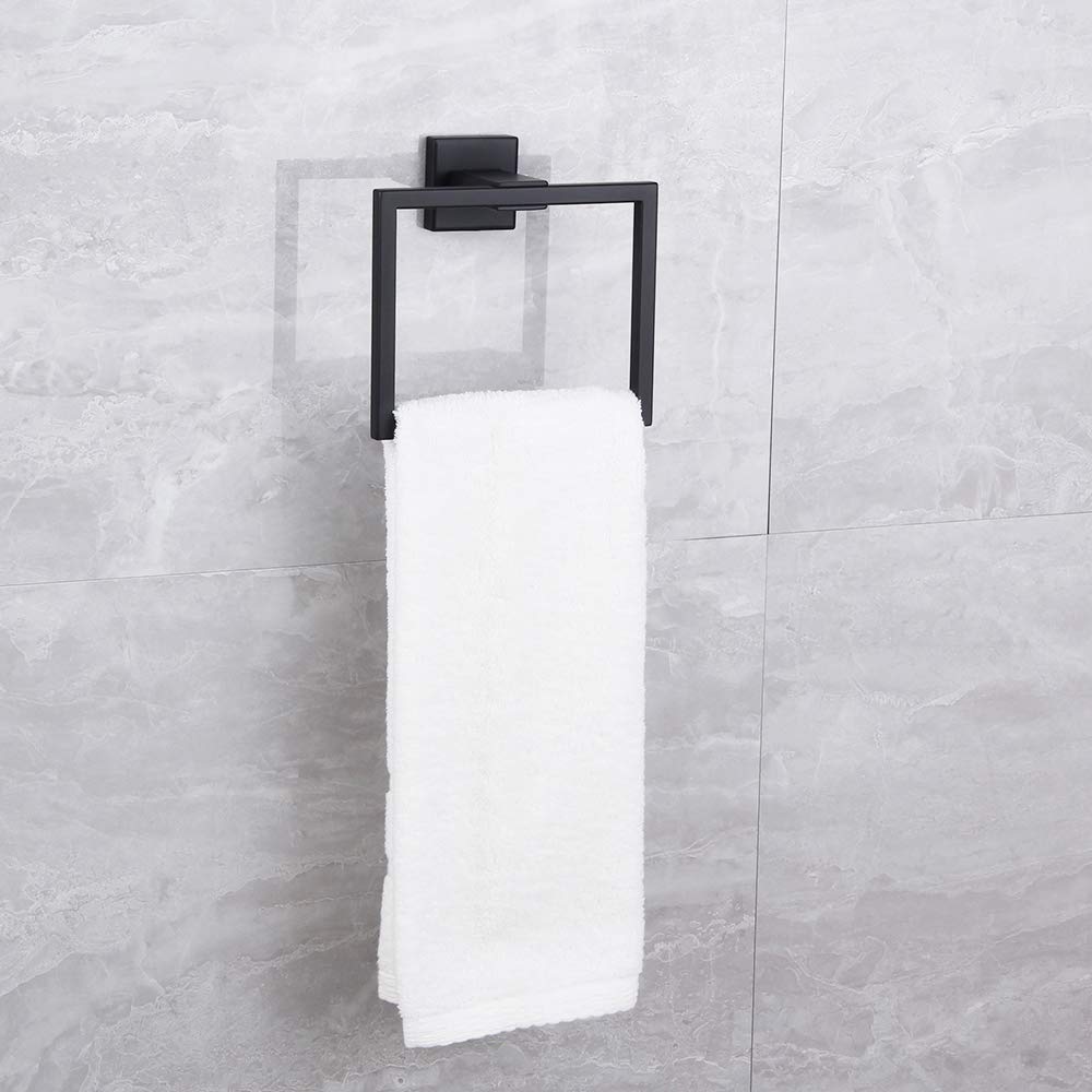 Kimzcn Matte Black Hand Towel Holder For Bathroom Sus 304 Stainless Steel Towel Ring Simple Square Towel Hanger Heavy Duty Hand