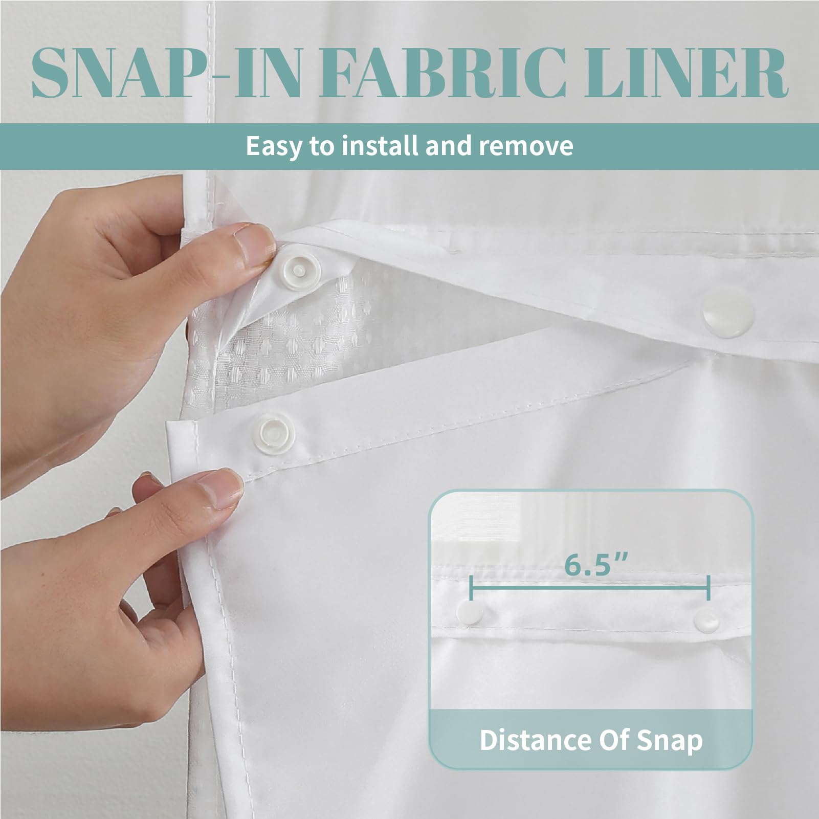 Eachope White Extra Long No Hook Waffle Weave Shower Curtain With Snap-In Liner Replacement, 230Gsm Waterproof Fabric Hotel Show