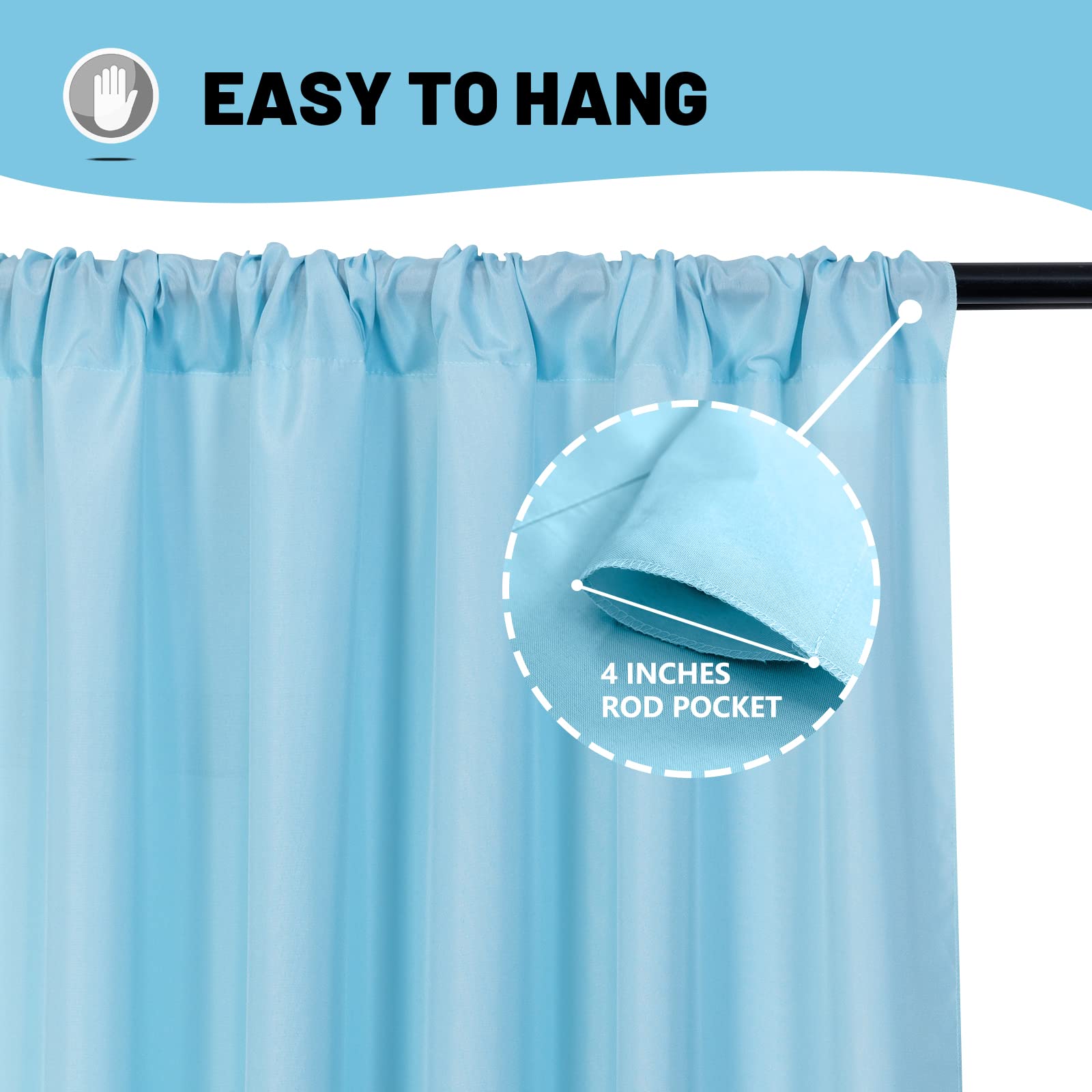 Mysky Home 20Ft X 10Ft Curtains Light Blue Backdrop Curtains For Parties Wedding Curtains Stage Curtains Rod Pocket Sliding Drap