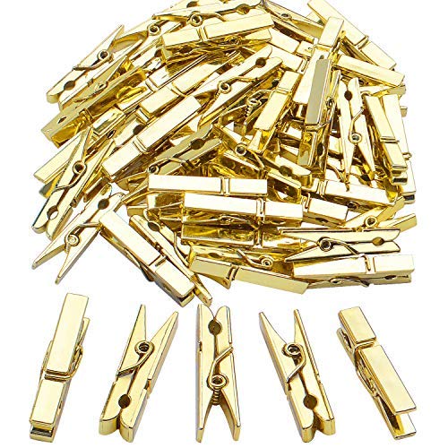 Jdesun 50 Pieces Photo Clips,Mini Plastic Picture Paper Clip Clothespins Peg For Office,Home,Arts(Gold)
