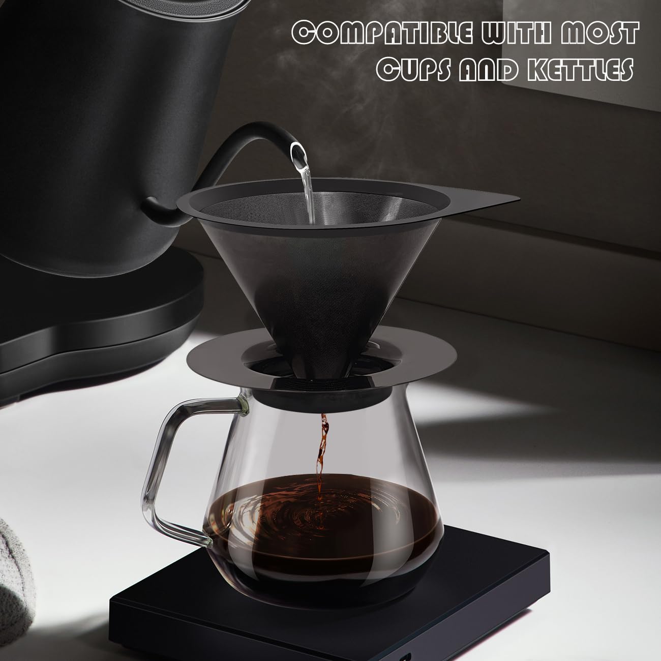Lhs Pour Over Coffee Dripper Reusable Coffee Filter Paperless Coffee Filter Stainless Steel Pour Over Coffee Maker Cone Coffee D