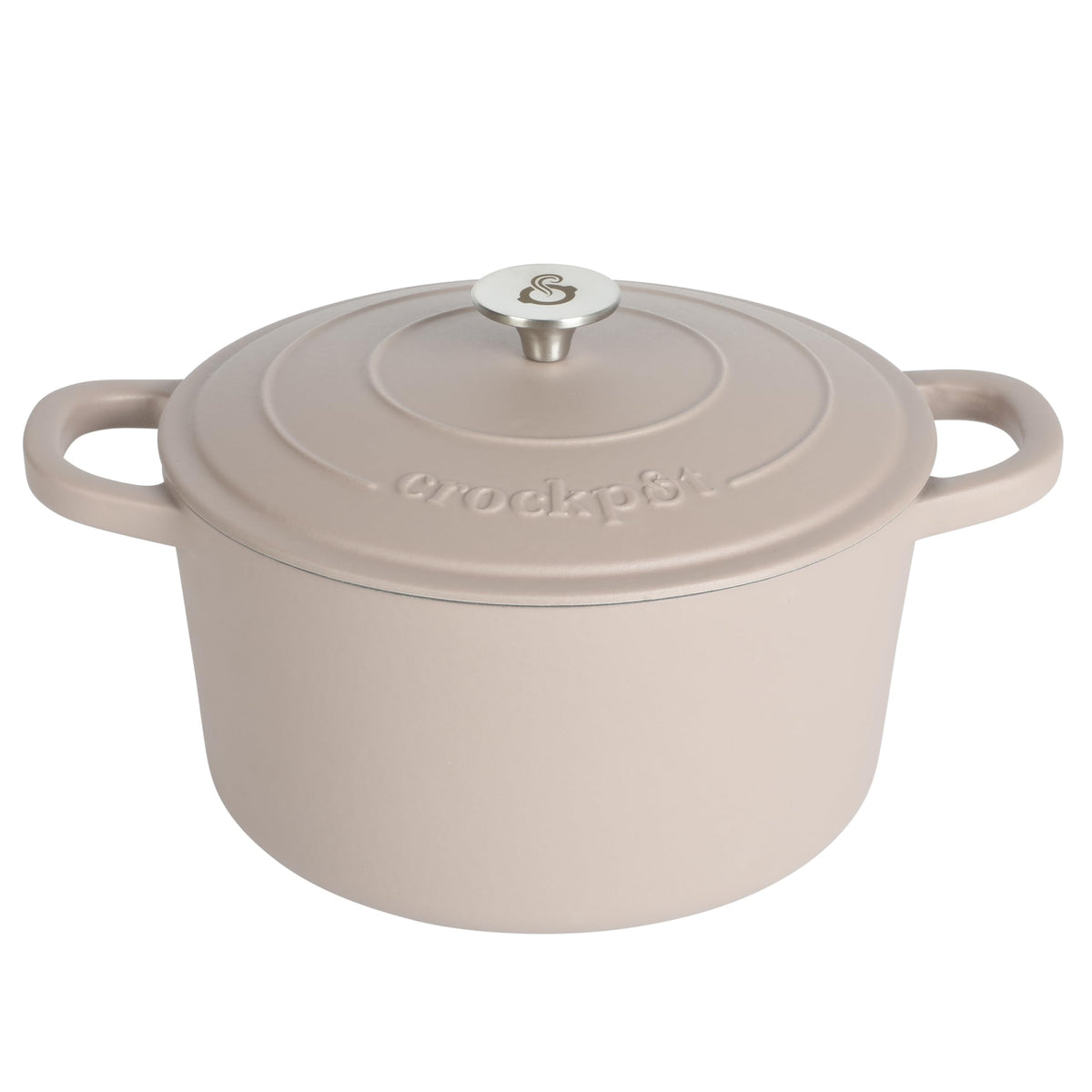 Crock Pot Artisan 7-Quart European Enameled Round Cast Iron Dutch Oven Pot With Lid - Matte Dusty Pink