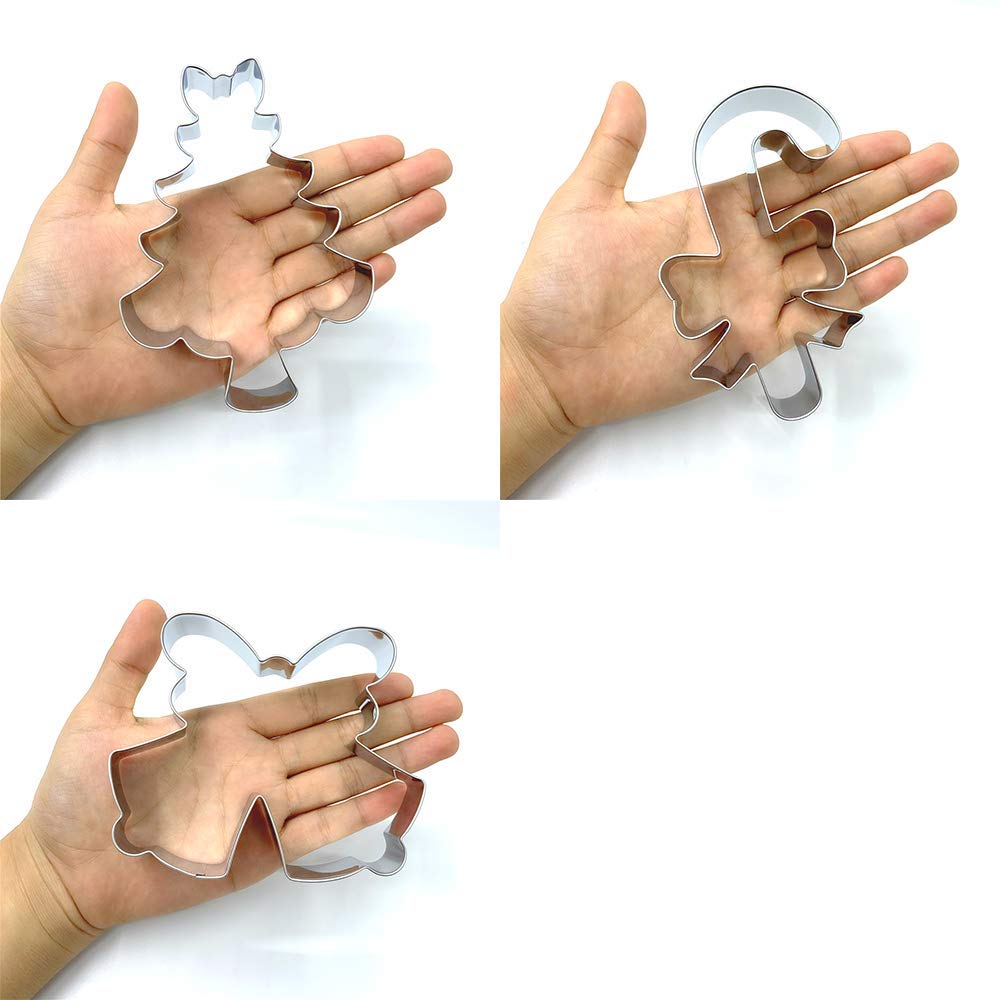 LILIAO Christmas Cute Cookie Cutter Set - 3 Piece - Candy Cane with Bow  Christmas Tree with Bow and Double Bell with Bow/Ribbon Fondant Biscuit Cutters - Stainless Steel