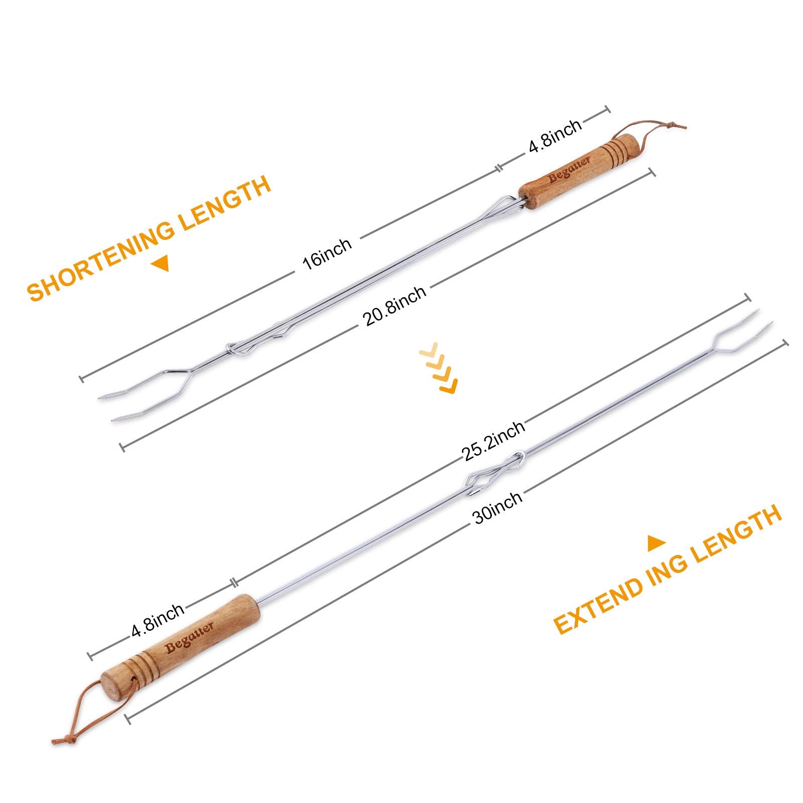 Begatter Marshmallow Roasting Sticks, 30    Long Smores Sticks For Fire Pit, Heavy Duty Hot Dog Sticks For Campfire, Extendable