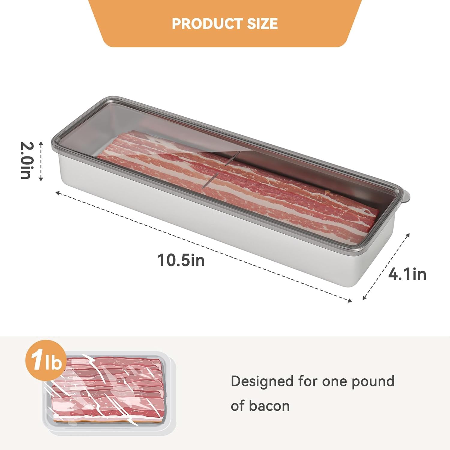 Freshmage Bacon Container For Refrigerator, 304 Stainless Steel Airtight Deli Meat Storage Containers For Fridge Dishwasher Safe