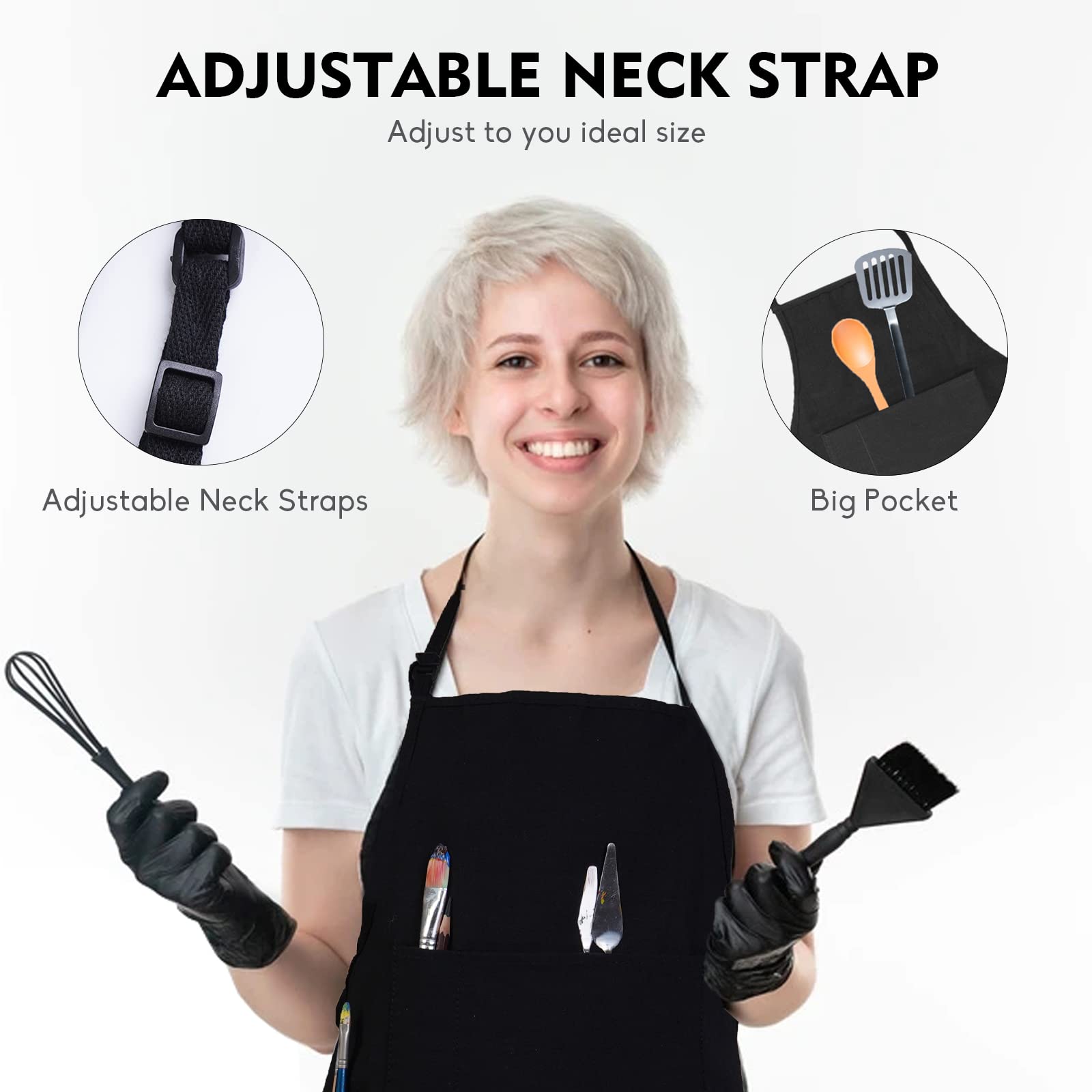 Conda Cotton Black Bib Apron 2 Pack With 4 Pockets Adjustable Straps Cooking Baking Bbq Art Aprons For Women Men Adults