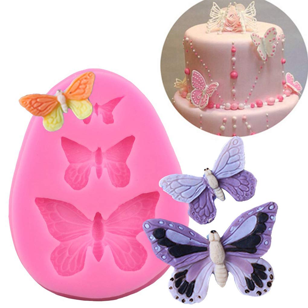 Rolin Roly 3Pcs Butterfly Fondant Silicone Mold Butterflies Cake Molds 3D Animal Candy Mould 3 Cavities Diy Decorating Desserts