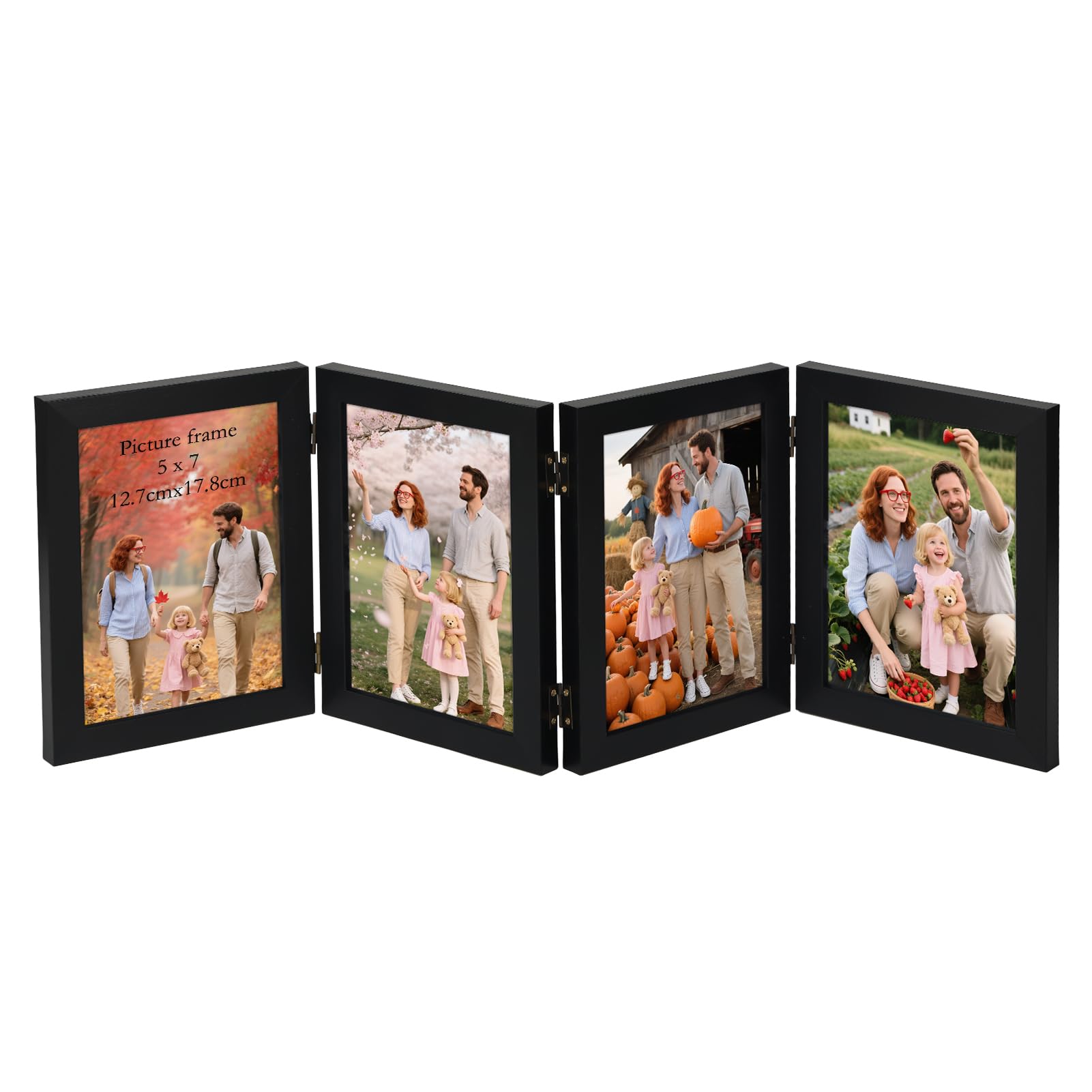 Giftgarden 4 Folding 5x7 Picture Frame, Hinged Photo Frames for Desktop Family Photo Collage, Gifts for Mom Mother Christmas, Bl