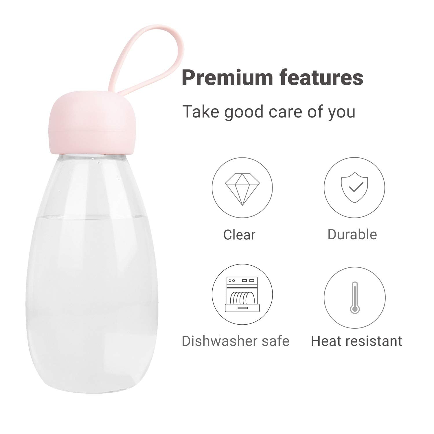 emoi BPA Free Water Bottle  12oz/360ml Cute Water Bottle with Carrying Strap  Ideal for Kids Boys Girls Students Women Healthy Hydration-Pink