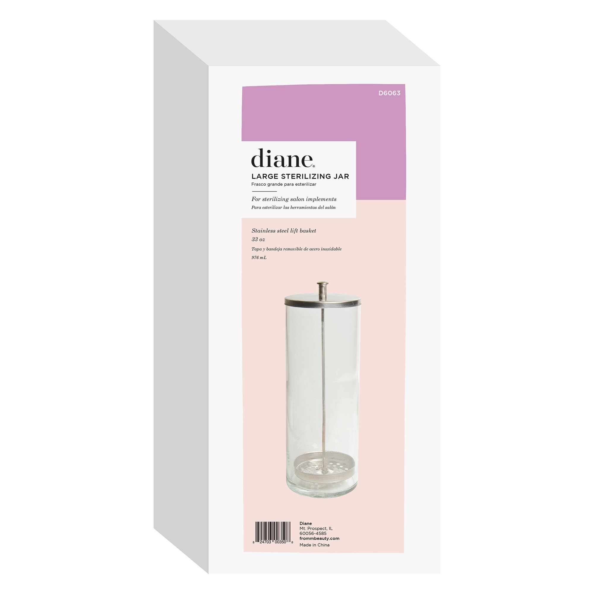 Diane Glass Disinfectant Jar For Sterilizing Hair Salon Shears, Combs, Barber Cleaning Supplies, Clippers, And Nail Tools - Larg