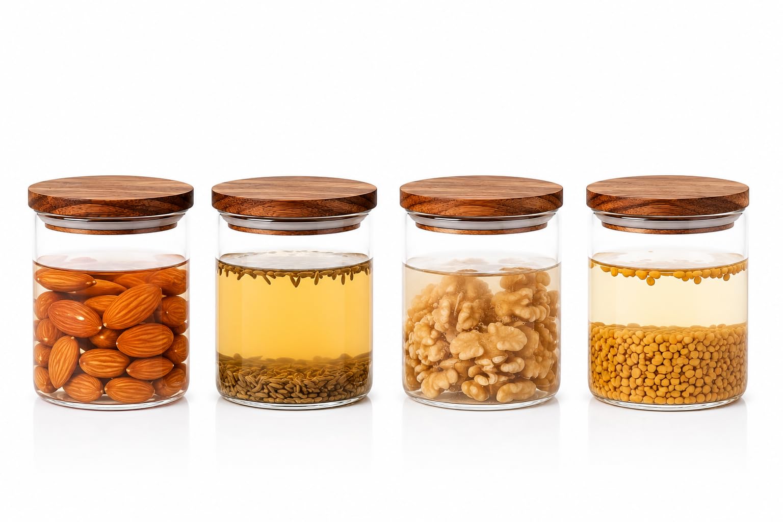 Mglass  Aesthetic Glass Soaking Jars With Sheesham Wood Lids Set Of 4220Ml Overnight Soak Containers For Nuts, Seeds & Grains/