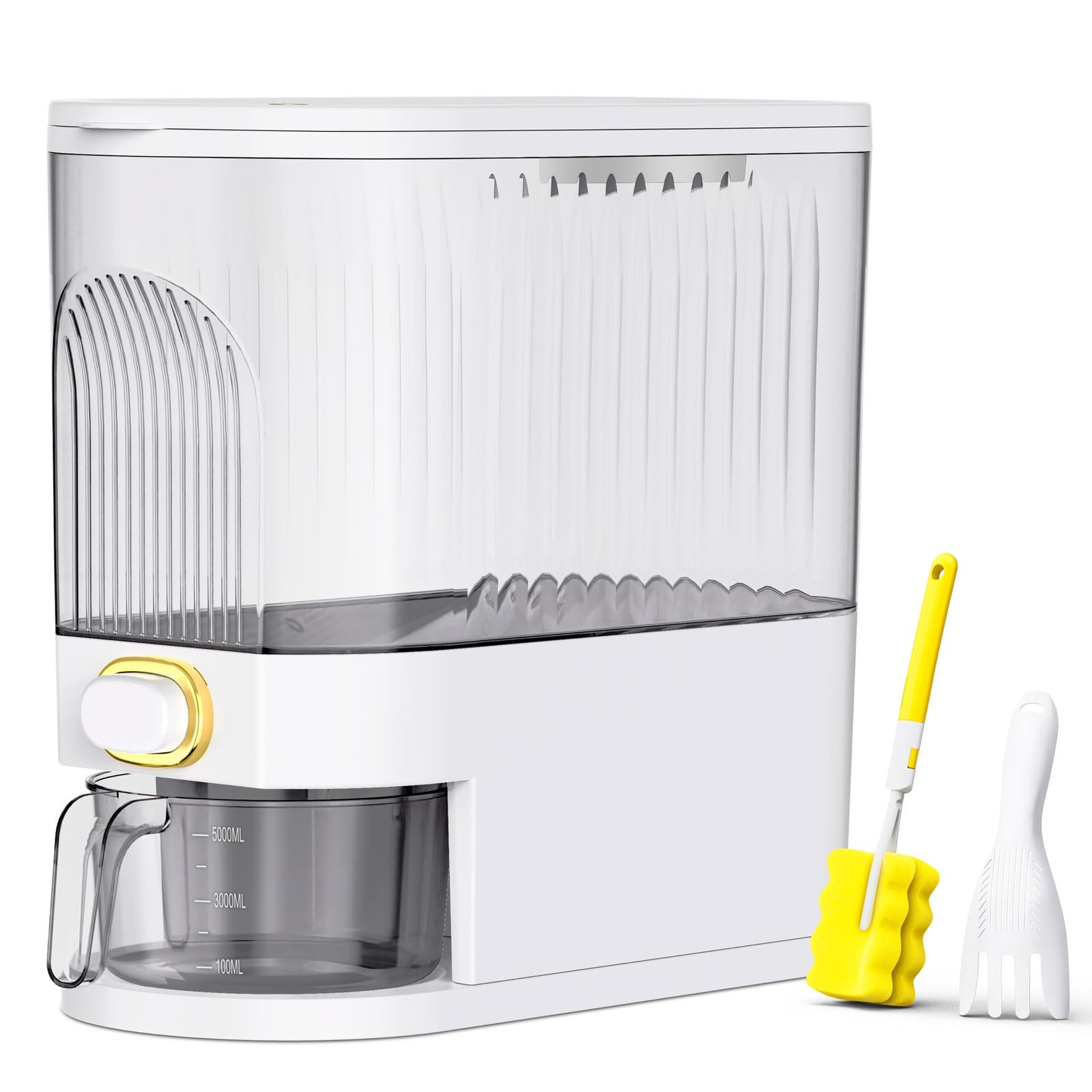 Rice Dispenser, 11Lbs-12Lbs Rice Container With Measuring Cup, Upgraded Lid Time Dials & Built-In Fresh Box Rice Container Stora
