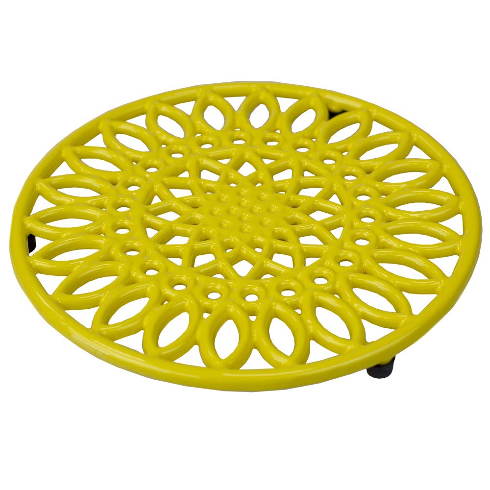 Home Basics Sunflower Heavy Weight Cast Iron Trivet, (Single) Yellow