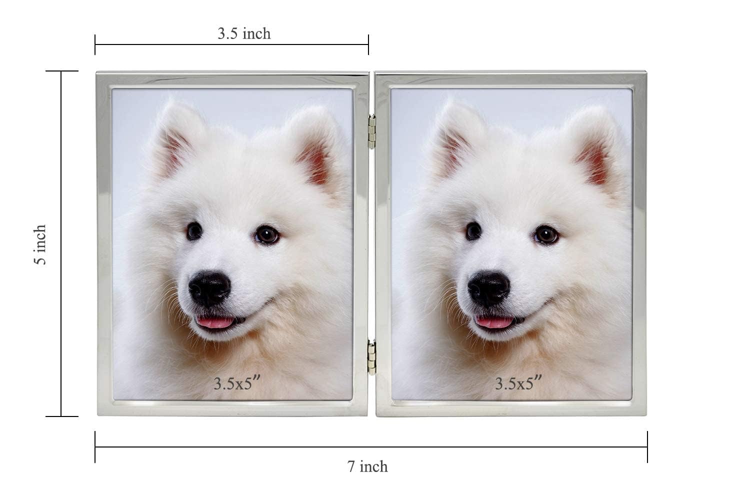 3.5x5 Picture Frame Double Hinged Silver Metal Thin Edge Frame with High Definition Glass Front Folding Frames Stand Vertically