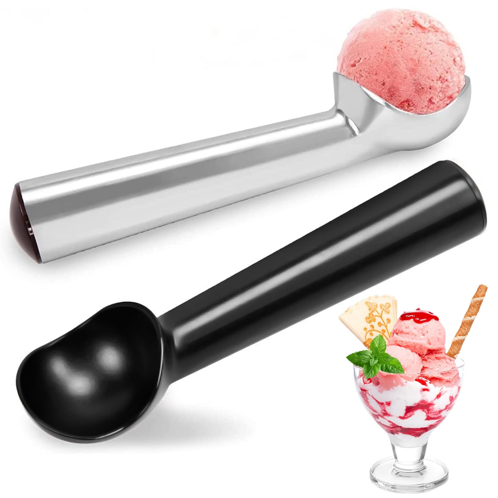 Hansgo Ice Cream Scoop, 2Pcs 7 Inches Nonstick Anti-Freeze Ice Cream Scooper One Piece Aluminum Design Dishwasher Safe