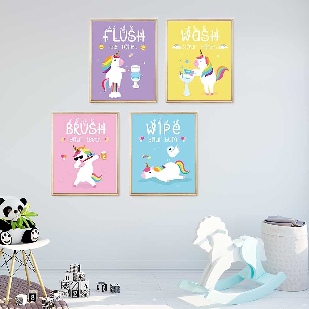 IIILUYOT Funny Unicorn Bathroom Decor  Wash Wipe Flush Brush  Unicorn Decor Gift  Unicorn Rainbow Girls Gift Art Prints  (Unframed8 x 10)  Cute Kids Childrens Tween Posters for Home