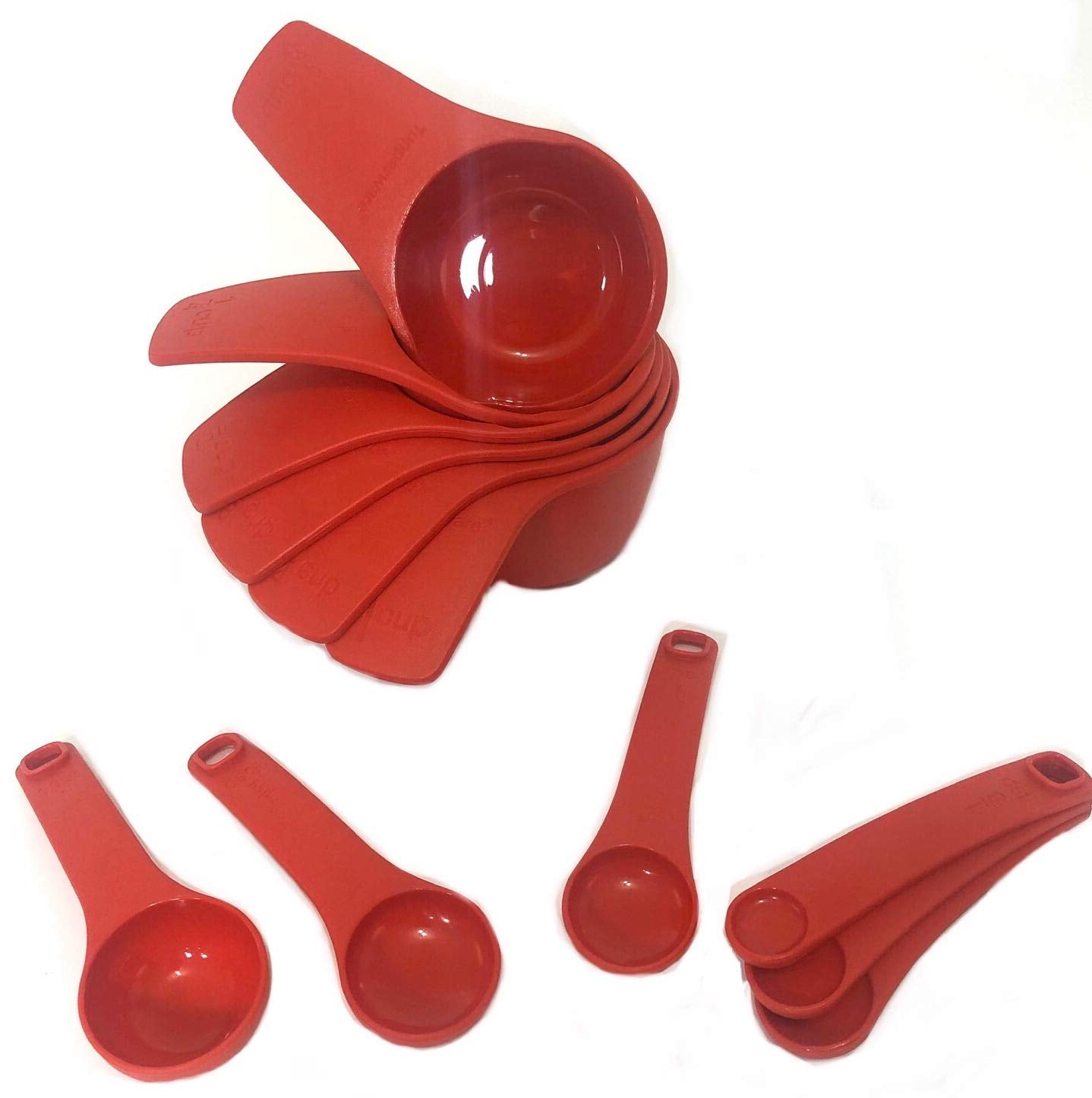Tupperware Measuring Mates Set Cups And Spoons Chili Red