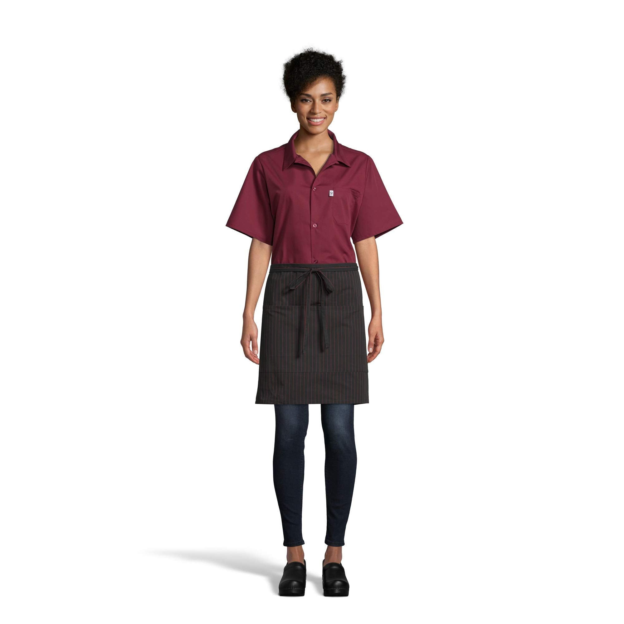 Uncommon Threads Unisex Half Waist Apron, Black/Red Pin Stripe, One Size