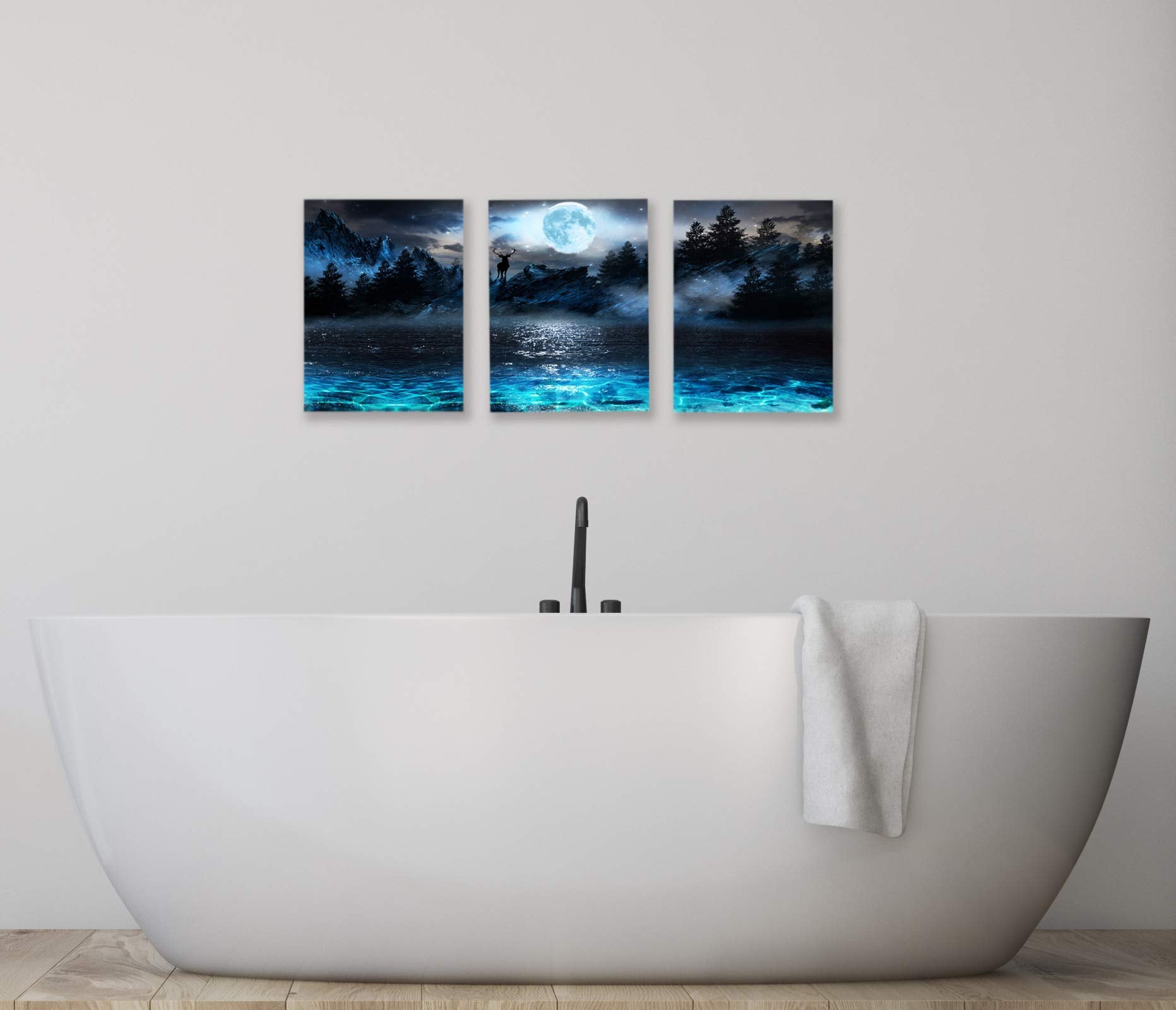 Wall Decorations For Living Room Moon Deer Ocean Landscape Picture Teen Room Decor Wall Art For Bedroom Modern Decor 3 Piece Fra